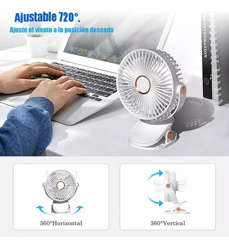 Ventilador Escritorio Recargable Portatil Luz 5 Velocidades
