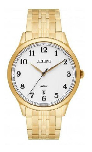Relógio Orient Masculino Mgss1139 B2kx Dourado Aço Analogico Cor do fundo Branco