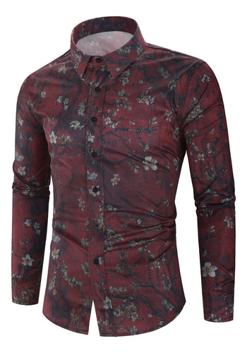 Nuevos Hombres Seda Satén Floral Impreso Camisas Casuales