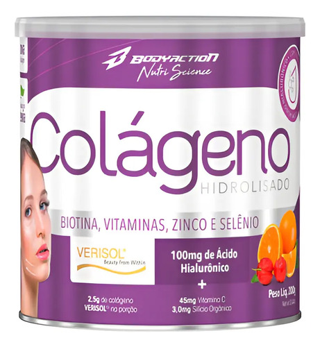 Colágeno Hidrolisado Verisol 200g Sabor Laranja Com Acerola Bodyaction