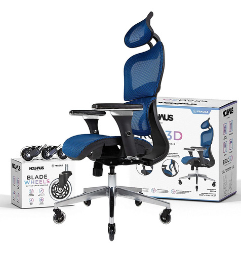 Silla De Oficina Ergonómica 3d Y Ruedas Delgadas Azul