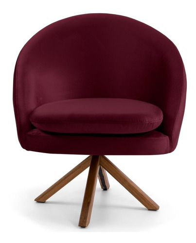Poltrona Decorativa Base Giromad Madeira Rafa Veludo Marsala Cor Branco Desenho do tecido Liso