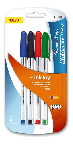 4 Lapices Paper Mate Inkjoy Bolígrafos Punta 0.7 Colores