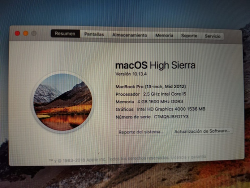 Macbook Pro 2012 Con 11 Ciclos Batería