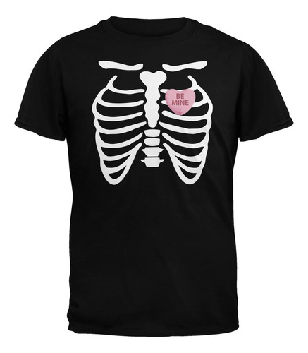 Skeleton Be Mine Candy Heart Camiseta Negra Para Adultos - 5