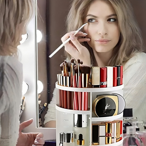 Organizador Maquillaje Cosméticos De Rotación Acrílico 360 Lo Necesito Color Blanco