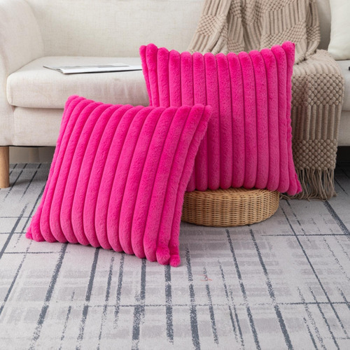 Juego De 2 Fundas De Almohada De Felpa De Piel Rosa Hot Pink