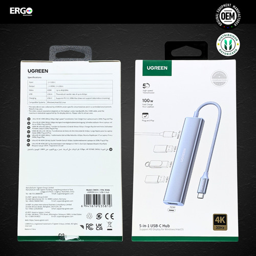 Hub Ugreen 5en1 Usb-a Multipuerto 5gbps Pd-100w Pc Mac Azul