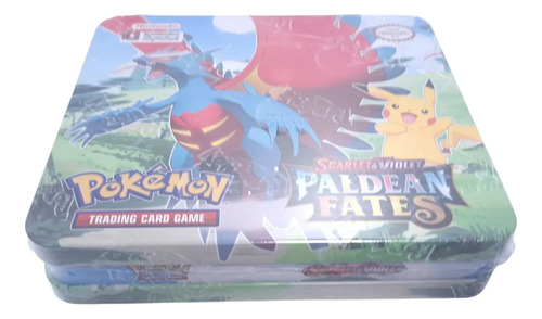 Lata Grande Mazo Pokemon + 3 Sobres Cartas Paldean Fate 2025 Lata Pokemon Grande Xxl