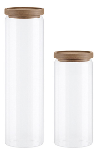 Kit 2 Pote Hermético De Vidro Tampa De Madeira 950ml 1500ml