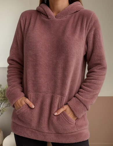 Maxi Buzo Peluche Bifaz Oversize Con Capucha