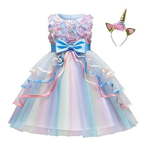 Ttyaovo Kids Unicorn Costume Dress Girl Princess Flower Page