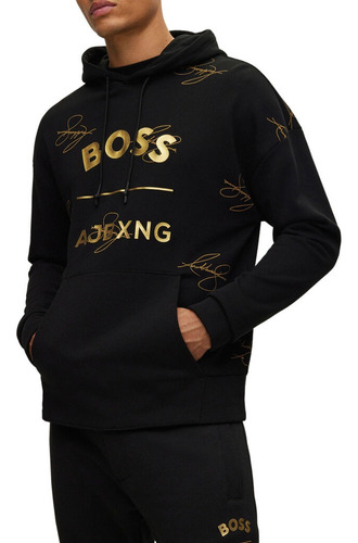 Sudadera Boss De Caballero Con Logo Estampado Dorado Y Gorro