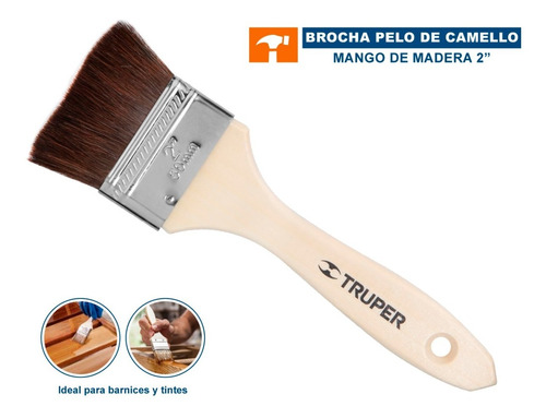 Imagen 1 de 5 de Brocha Pelo De Camello, Mango De Madera, 2' Truper 12468