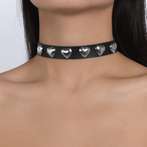 Colar Bijuteria Festa Luxo Choker Rebite Coração M0624