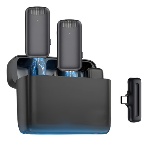 2 Micrófonos Lavalier Estuche Recargable Usb-c Celular Pc