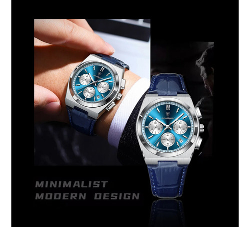 Relojes De Pulsera De Cuarzo De Cuero Azul De Lujo Poedagar