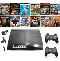 Comprar Ps3 Super 250gb+ 45 Jogos + 2 Controles Gta5, Fifa, Minecraf 250gb