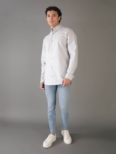 Camisa Gris Calvin Klein Con Estampado A Rayas Hombre