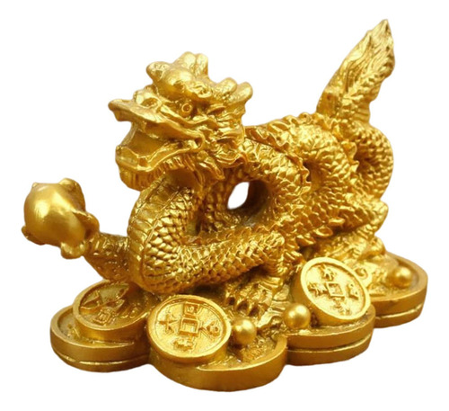 Escultura De Dragón Chino Con La Suerte Dorada