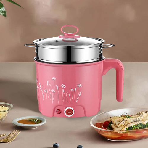 Mini Olla Caliente Eléctrica Para Fideos, Con Vaporera Rosa