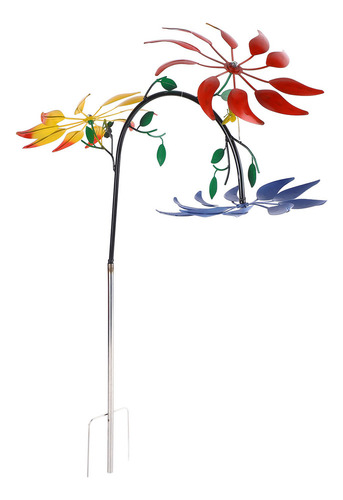 Z Molinillo De Viento De Flores Multicolores Con 3 Flores