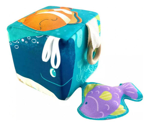 Cubo Didáctico Sonajero Est Temprana, Sensorial Mar Azul