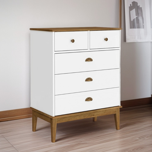 Comoda 5 Cajones Colonial Rustico Blanco
