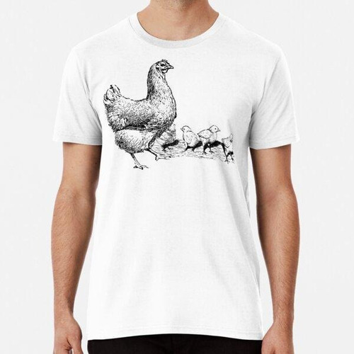 Remera Ilustración De Gallina Con Pollitos De Grabado Vintag