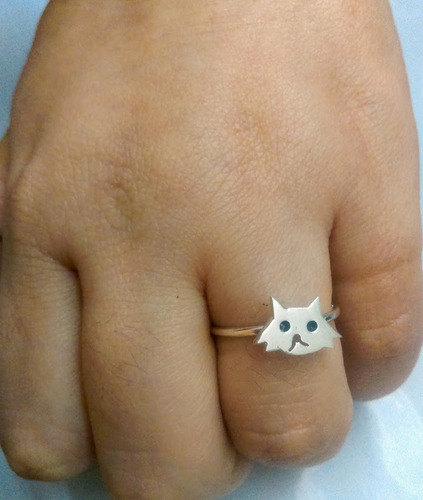 Anillo Gato Plata 0.925 Gatito Peludo Esponjado