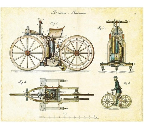 Lienzo Canvas Arte Poster Motocicleta Daimler Petróleo 1885