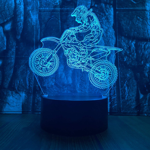 Motocross Bike 3d Luz Nocturna Acrilica Ilusion Optica Led 7
