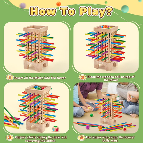 Juego Montessori Juego De Mesa De Madera, 42 Palos De Madera
