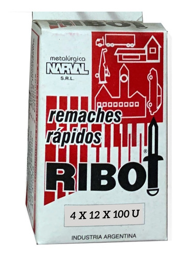 Remache Pop Aluminio 4 X 12 Mm  Caja X 100 Unidades Ribot