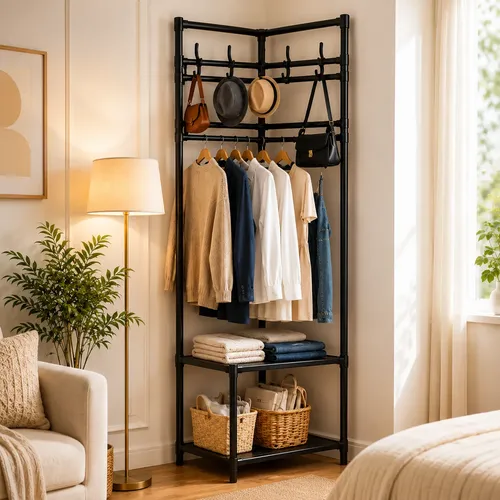 Arara  Cabideiro Chão Com Sapateira Moderno Loja Casa Luxo Preto, Branco