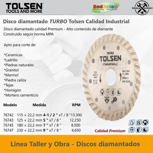 Disco De Corte Diamantado Turbo 9'' Industrial Tolsen 76747