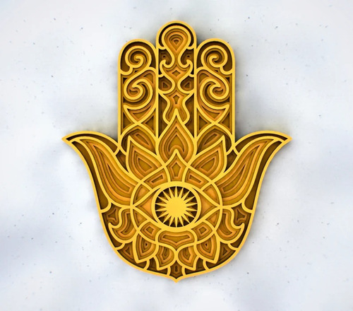 Cuadro Decorativo Mano Hamsa Mandala Hindu Colorido Madera