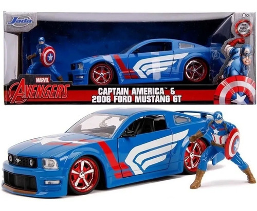 Ford Mustang Gt 2006 Capitan America Avengers 1:24 Jada Color Azul