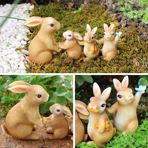 Juego De Cuatro Piezas Con Diseño De Conejos De Resina N Orn