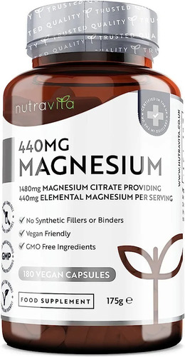 Magnesio Citrato 440 Mg Sin Gluten No Lactosa Vegan Eu