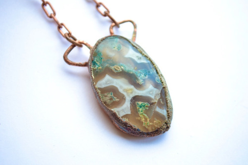 Imagen 1 de 6 de Collar De Piedra Piedra Agata Con Cadena De Cobre, Cod1