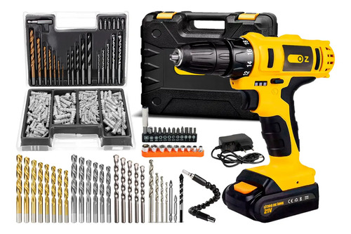 Parafusadeira Furadeira De Impacto 21v Pb6500k Oz Com Kit Brocas E Buchas 300 Peças The Black Tools