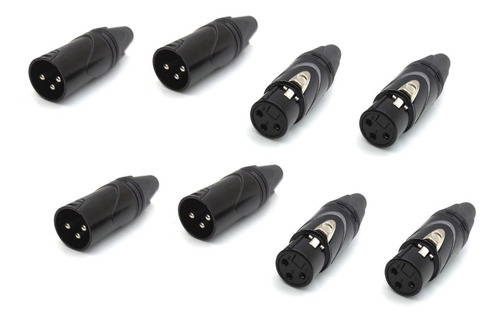 Kit Conector Cannon Xlr 4 Macho + 4 Fêmea Black Preto Dlk