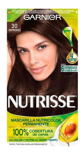 Kit Tinta Garnier  Nutrisse regular clasico Mascarilla nutricolor permanente tono 30 espresso para cabello