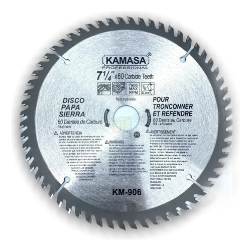 Disco Para Sierra Circular 7-1/4¨(185mm) 60t Kamasa Km906