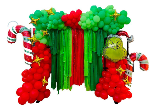 Arco Globos Navidad Verde Rojo Grinch Bastón Fin Año