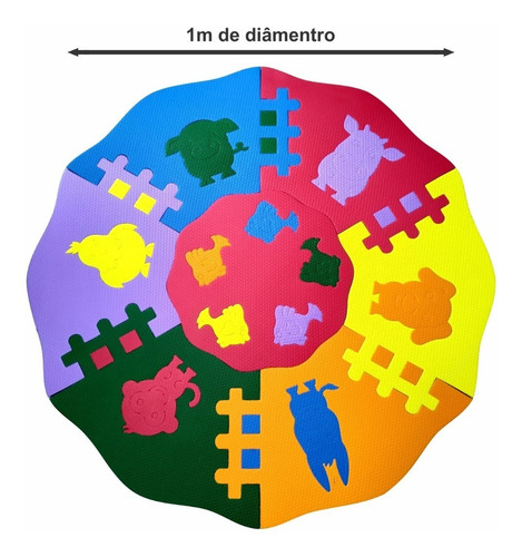 Tapete 1 M Tatame Eva Circular 10mm Bichos + Bolsa Brinquedo