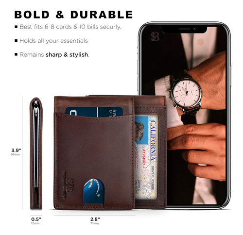 Serman Brands Rfid Bifold Delgado De Cuero Genuino M...