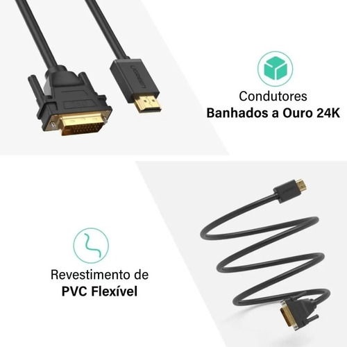 Cabo Hdmi Macho X Dvi Macho Blindado 1080p Banhado Ouro - 3m