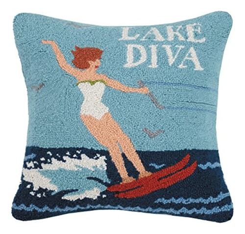 Suzanne Nicoll Lake Diva Hook, 18x18 Throw Pillow